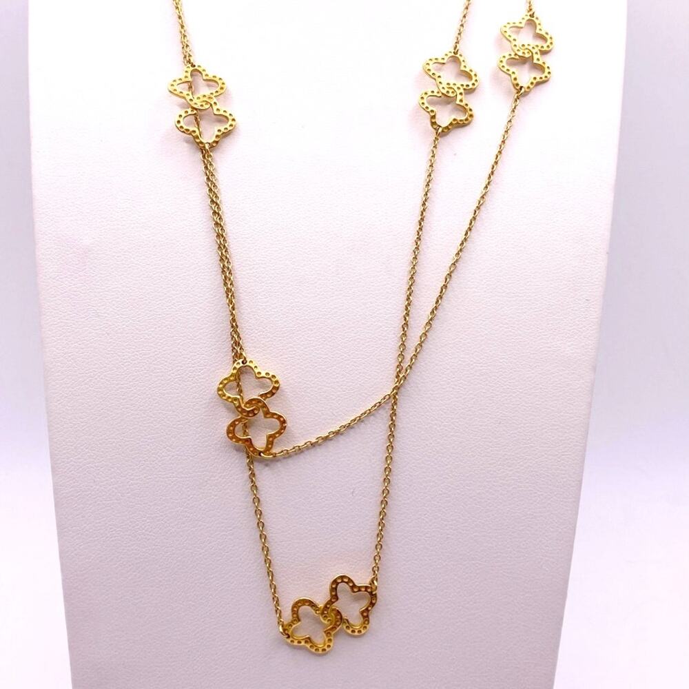 Vintage Gold Tone 40” Large Necklace with Flower Designs